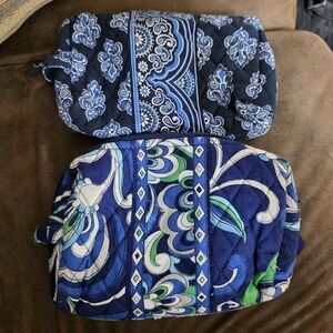 Vera Bradley Blue Quilted Cosmetic Pouches with Green & White Accents